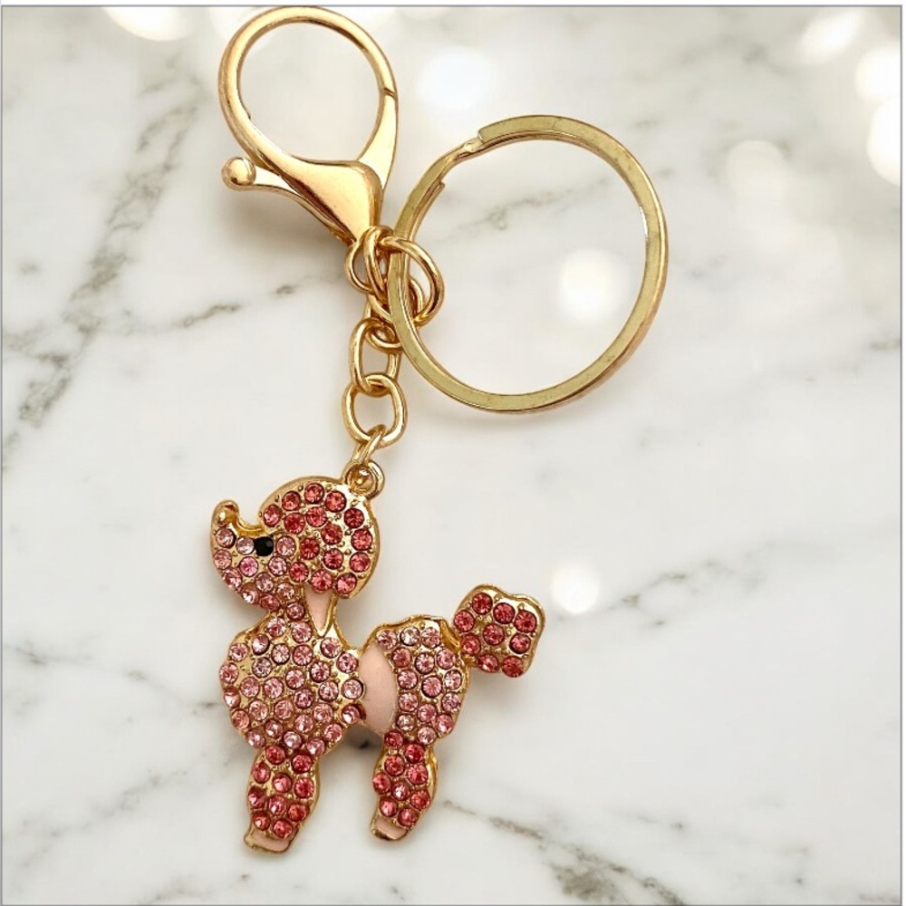 🐭 SALE! Poodle Keychain or bag charm with crystals in pink and gold new